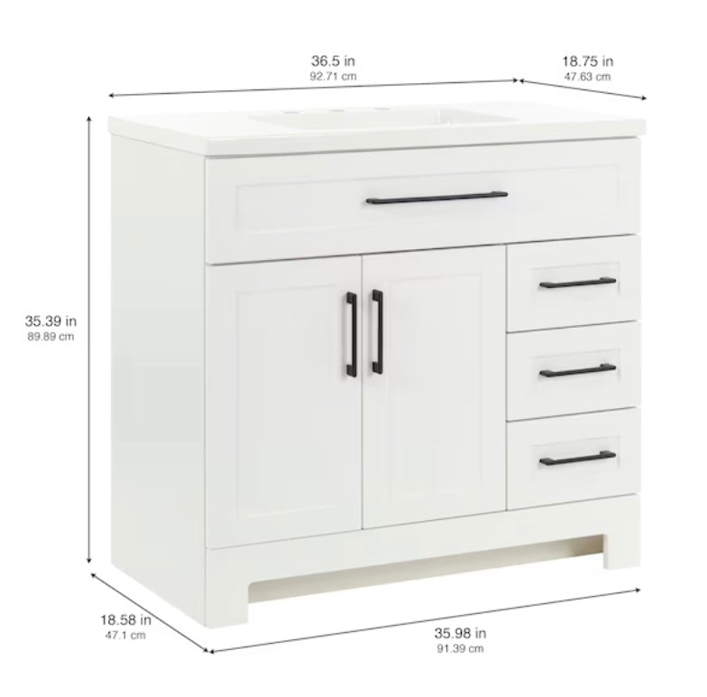 Style Selections Cauley 36-in True White Single sink Bathroom Vanity (Open Box) (NO TOP)