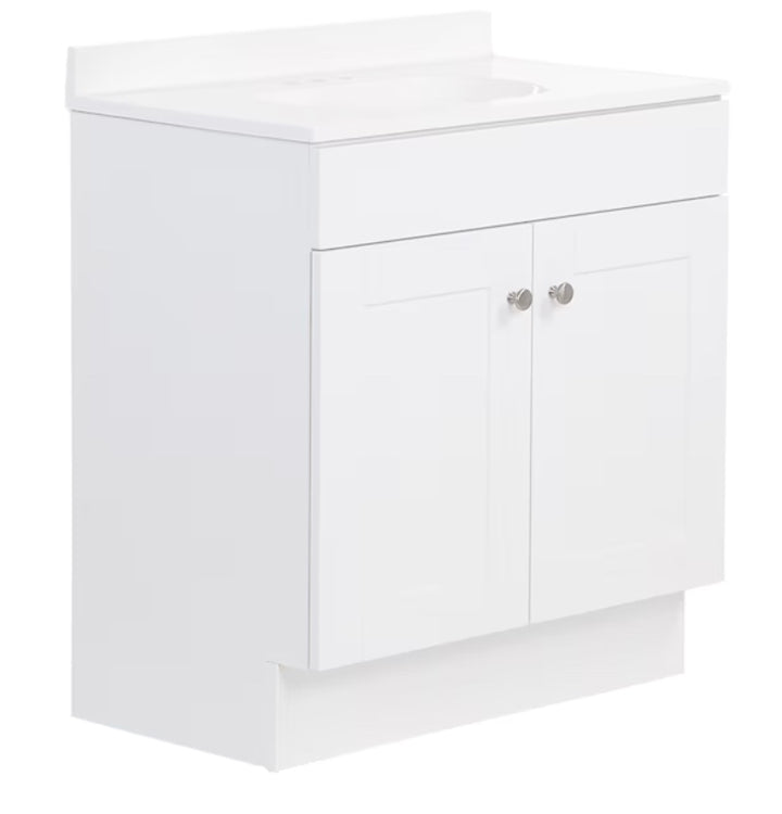 Project Source Dover 30-in True White Single sink Bathroom Vanity with White Cultured marble Top (Open Box)