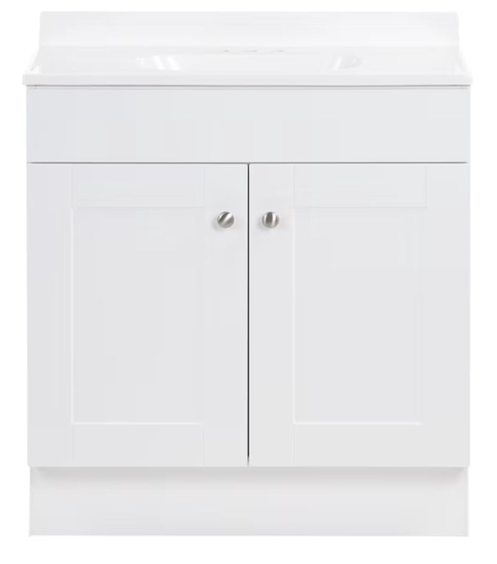 Project Source Dover 30-in True White Single sink Bathroom Vanity with White Cultured marble Top (Open Box)