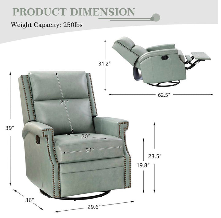 HULALA HOME Canace Modern Genuine Leather Manual Glider Rocker Recliner (Open Box)