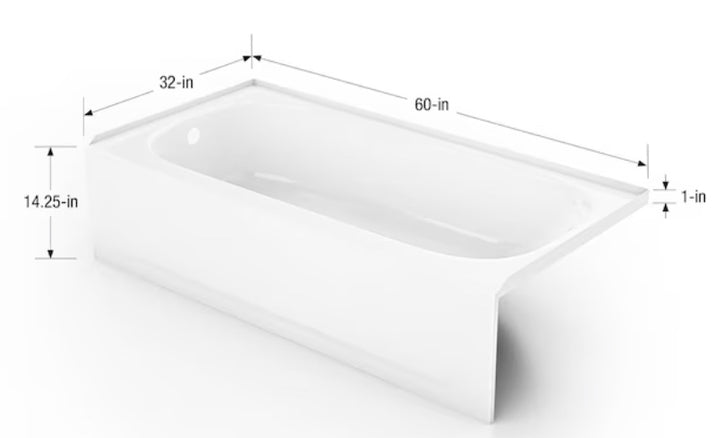 MAAX Pro Steel Plus 32-in x 60-in White Porcelain enameled steel Rectangular Alcove Soaking bathtub ( Left Drain )(open box)