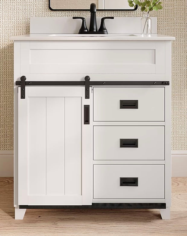 Style Selections Morriston 30-in White Undermount Single sink Bathroom Vanity with White Engineered stone Top (damaged)
