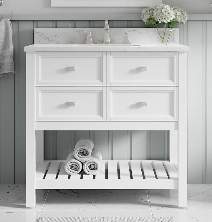 allen + roth Canterbury 36-in White Undermount Single Sink Bathroom Vanity with Carrara Engineered Marble Top (Open Box)