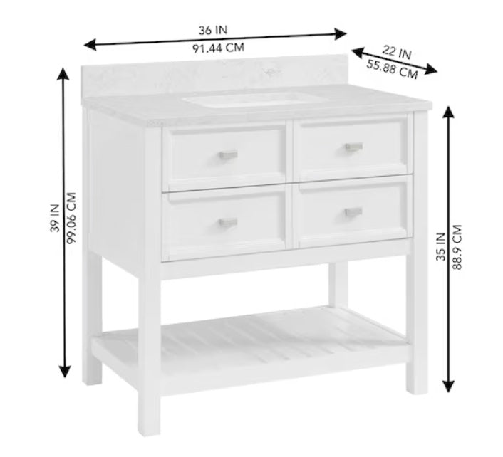 allen + roth Canterbury 36-in White Undermount Single Sink Bathroom Vanity with Carrara Engineered Marble Top (Open Box)