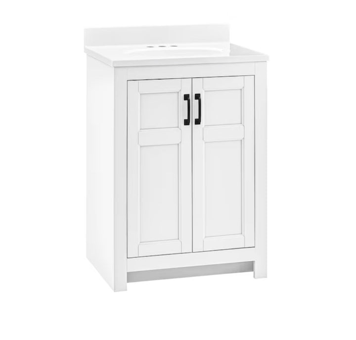 Style Selections Lowry 25-in White Single Sink Bathroom Vanity with White Acrylic Top (damaged)