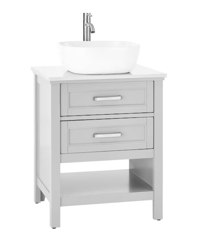 Style Selections Cromlee 24-in Light Gray Single sink Bathroom Vanity with White Engineered stone Top (Faucet Included) (open box)