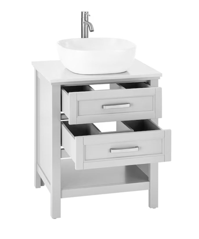 Style Selections Cromlee 24-in Light Gray Single sink Bathroom Vanity with White Engineered stone Top (Faucet Included) (open box)