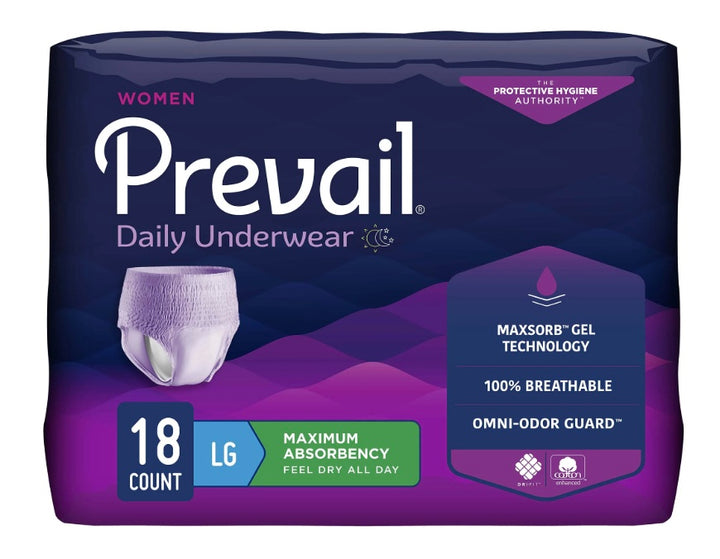 Prevail Maximum Absorbency Incontinence Underwear for Women, Large, 18 Count (new)