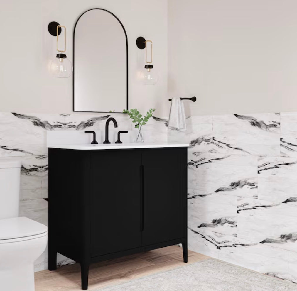 Origin 21 Jenkins 36-in Black Undermount Single Sink Bathroom Vanity with White Engineered Stone Top (open box)