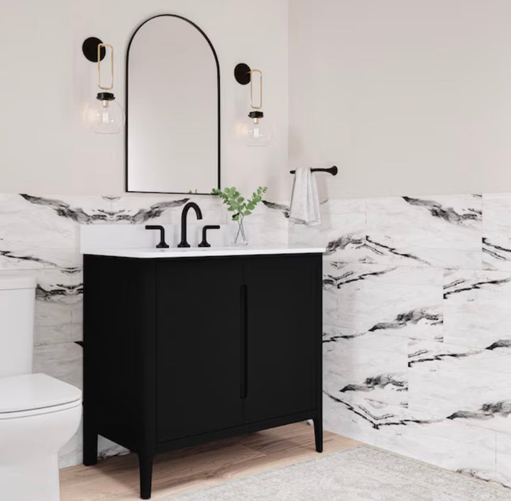 Origin 21 Jenkins 36-in Black Undermount Single Sink Bathroom Vanity with White Engineered Stone Top (open box)