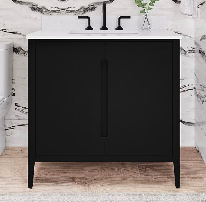 Origin 21 Jenkins 36-in Black Undermount Single Sink Bathroom Vanity with White Engineered Stone Top (open box)