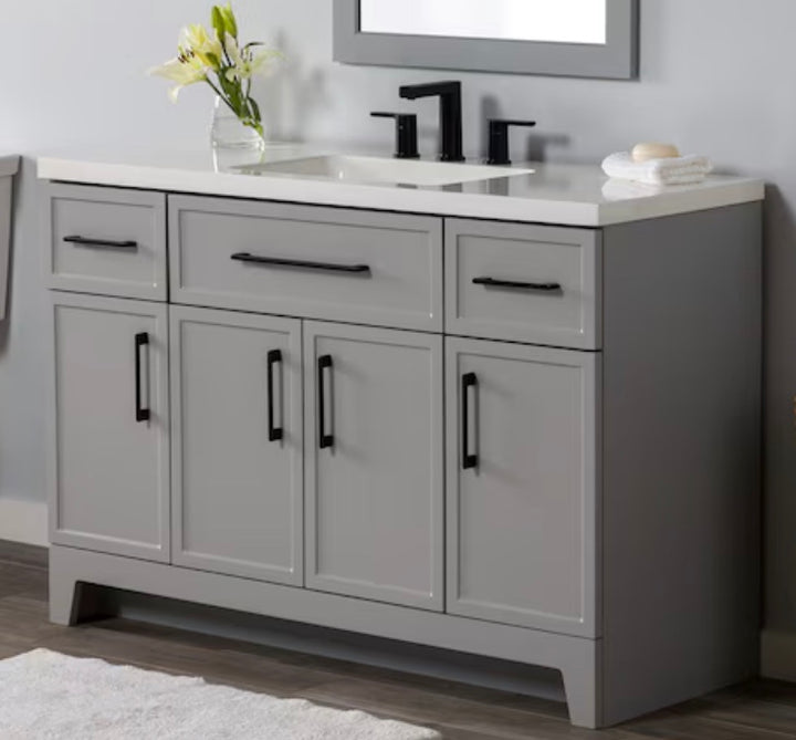 Style Selections Potter 48-in Light Gray Single Sink Bathroom Vanity with White Cultured Marble Top (OPEN BOX)