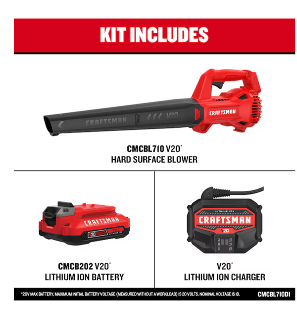 CRAFTSMAN V20 20-volt Max 200-CFM 90-MPH Battery Handheld Leaf Blower 2 Ah (Battery and Charger Included) (Open Box)