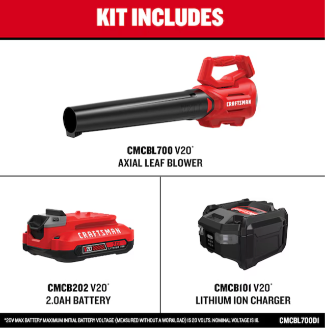 CRAFTSMAN 20-volt Max 340-CFM 90-MPH Battery Handheld Leaf Blower 2 Ah (Battery and Charger Included) (Open Box)