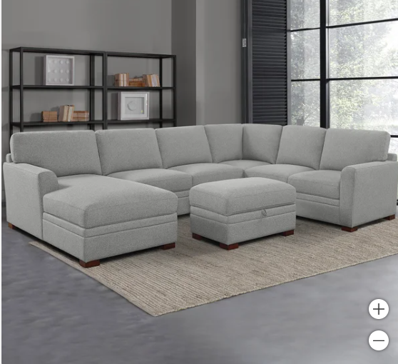 Thomasville Langdon Fabric Sectional with Chaise and Storage Ottoman