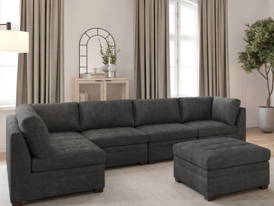 Thomasville Tisdale Modular Sectional 6-piece Dark Gray with Storage Ottoman