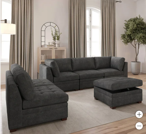 Thomasville Tisdale Modular Sectional 6-piece Dark Gray with Storage Ottoman