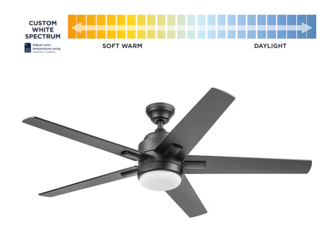 Harbor Breeze Flanagan II 52-in Matte Black Color-changing Indoor Ceiling Fan with Light and Remote (5-Blade)