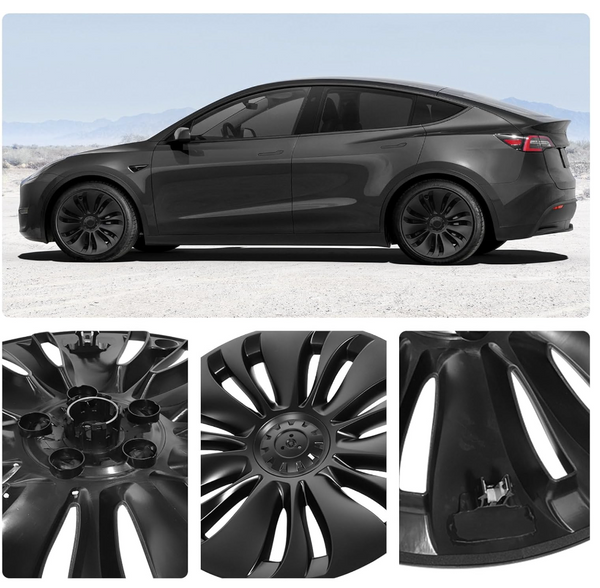 2020-2024 Model Y Hubcaps - 20Inch Gemini Wheel Covers OEM Wheel Caps 20'' Überturbine Wheel Hub Caps Replacement Compatible with Tesla Model Y Accessories (Matte Black - 4 Pack)