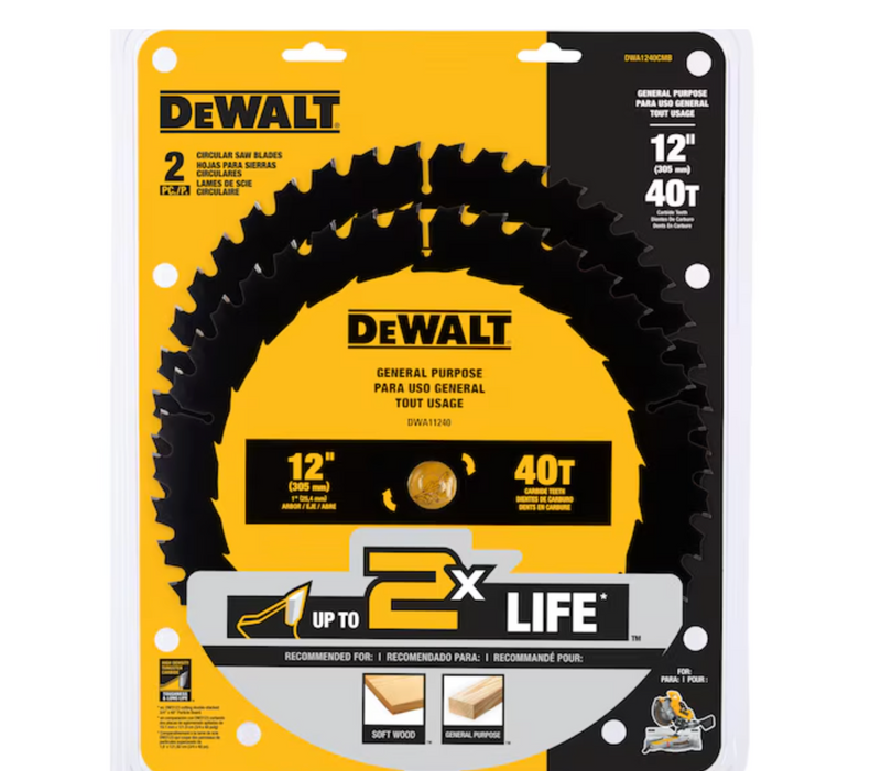 DEWALT Large Saw Blades 12-in 40-Tooth Rough Finish Tungsten Carbide-tipped Steel Miter Saw Blade Set (2-Pack)