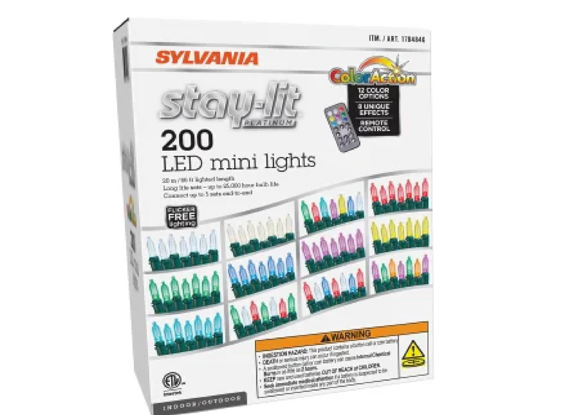 Sylvania Stay Lit Platinum Strings Christmas Lights - Color Action Mini Lights - 1 Strings, 200 Lights Per String (open box)