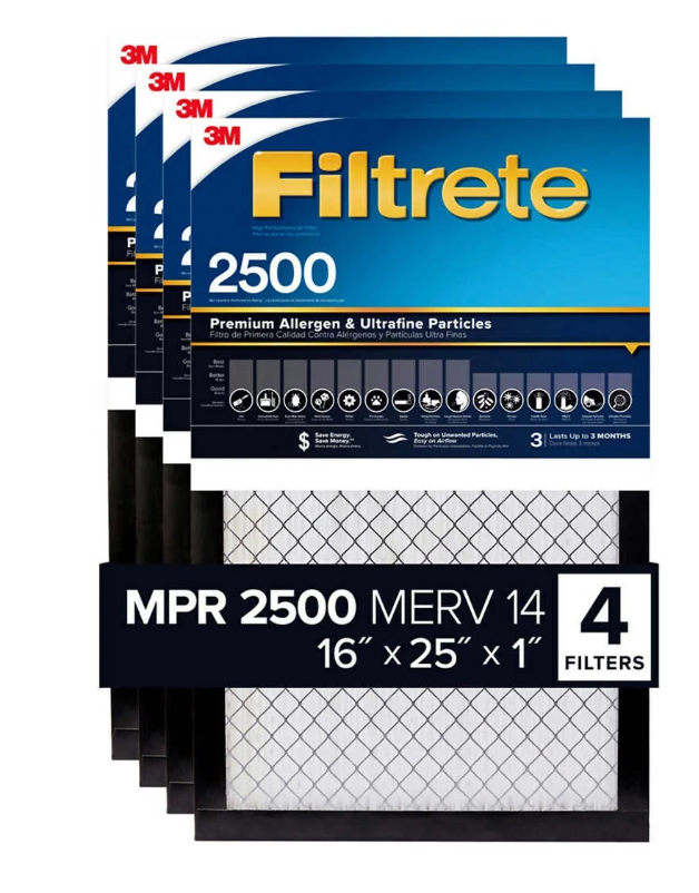 3M 2500 Series Filtrete 1" Filter 16x25x1, 4-pack (new)