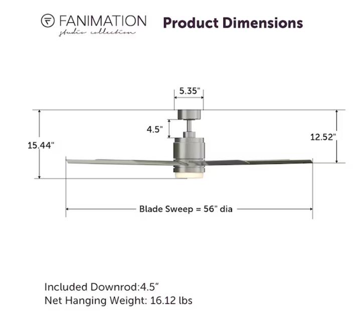 Fanimation Studio Collection Blitz 56-in Brushed Nickel with Gray Blades Integrated LED Indoor/Outdoor Ceiling Fan with Light and Remote (7-Blade) (OPEN BOX)