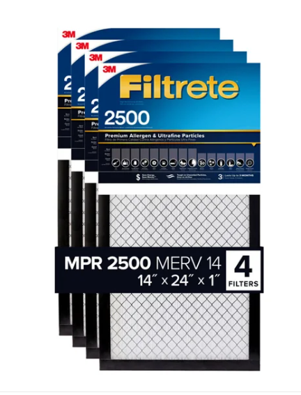 3M 2500 Series Filtrete 1" Filter 14"x24"x1", 4-pack (open box)