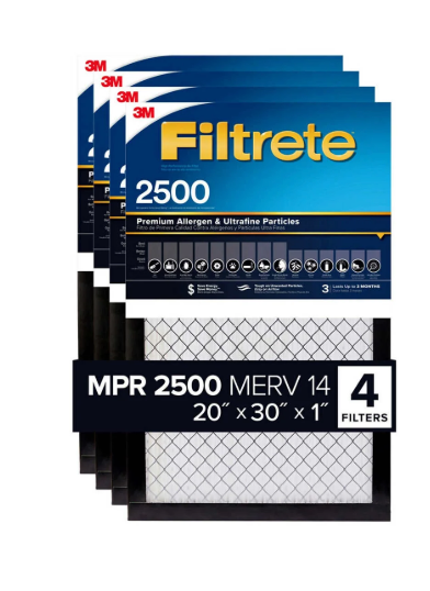 3M 2500 Series Filtrete 1" Filter MPR 2500 MERV 14, 4-pack (new)