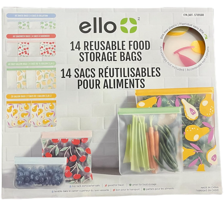 Ello reusable food storage bags 14 bags, reusable produce bags (new)