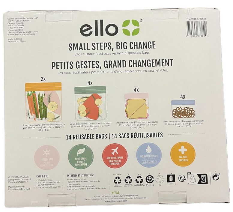 Ello reusable food storage bags 14 bags, reusable produce bags (new)