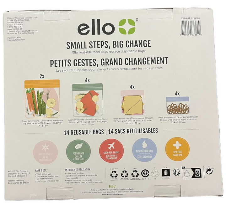 Ello reusable food storage bags 14 bags, reusable produce bags (new)