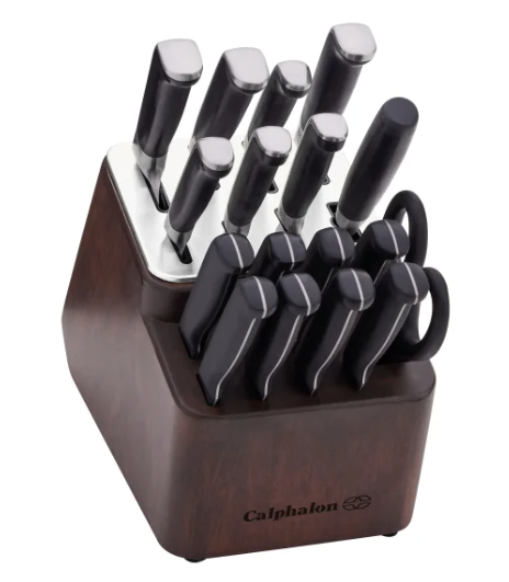 Calphalon Premier SharpIN Knife Set with Sharpening Knife Block, 18-piece Carbon Steel Kitchen Knife Set (used)