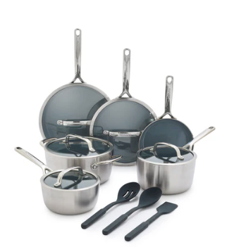 GreenPan GP3 Thermolon 9G Ceramic Nonstick 14-Piece Cookware Set (open box)