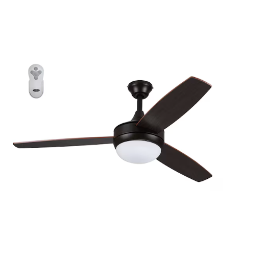 Harbor Breeze Beach Creek 52-Inches Bronze with Sable/Auburn Blades Integrated LED Fixture Indoor Downrod or flush mount Standard Ceiling Fan With Light and Remote ( 3 -Blade) (OPEN BOX)