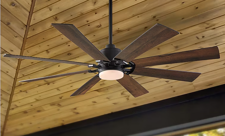 Harbor Breeze Talamore 60-Inches Matte Black with Auburn/Weathered Oak Blades Color-Changing Integrated LED Fixture Indoor/Outdoor Downrod or flush mount Standard Ceiling Fan With Light and Remote ( 8 -Blade)(OPEN BOX)