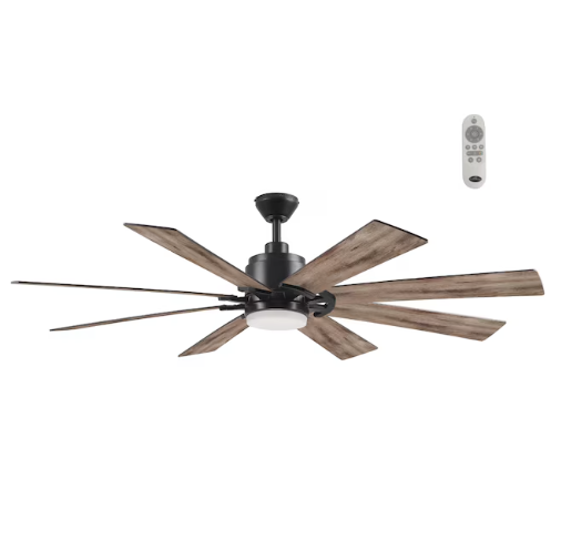 Harbor Breeze Talamore 60-Inches Matte Black with Auburn/Weathered Oak Blades Color-Changing Integrated LED Fixture Indoor/Outdoor Downrod or flush mount Standard Ceiling Fan With Light and Remote ( 8 -Blade)(OPEN BOX)