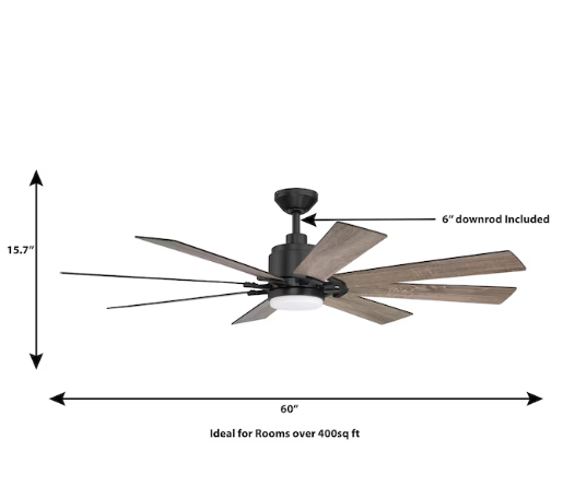 Harbor Breeze Talamore 60-Inches Matte Black with Auburn/Weathered Oak Blades Color-Changing Integrated LED Fixture Indoor/Outdoor Downrod or flush mount Standard Ceiling Fan With Light and Remote ( 8 -Blade)(OPEN BOX)