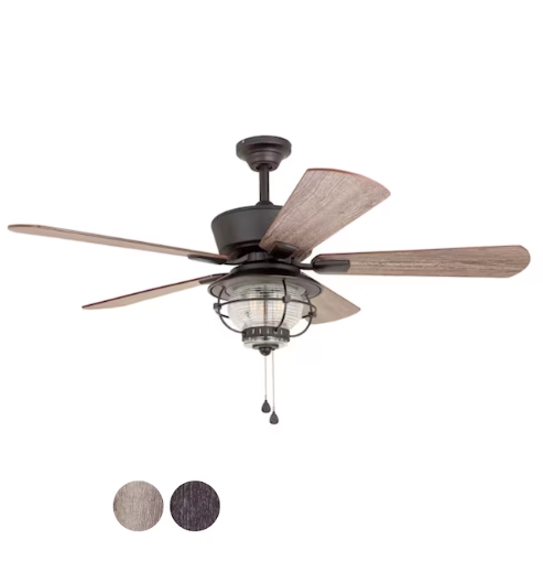 Harbor Breeze Merrimack II 52-Inches Bronze with Driftwood/Auburn Blades Indoor/Outdoor Downrod mount Standard Ceiling Fan With Light ( 5 -Blade) (open box)