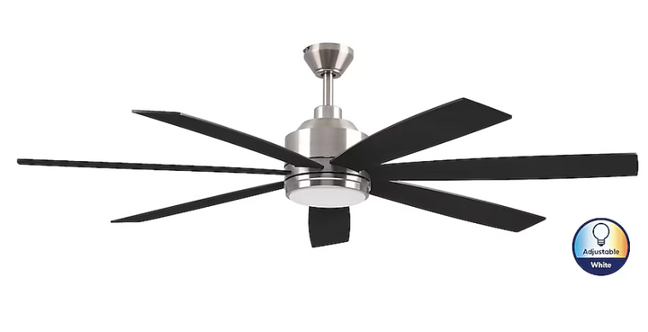 Harbor Breeze Cogdell 60-Inches Brushed Nickel with Black/Auburn Blades Color-Changing Integrated LED Fixture Indoor/Outdoor Downrod or flush mount Standard Ceiling Fan With Light and Remote ( 7 -Blade) (open box)