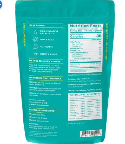 Further Food Grass-Fed Collagen Peptides Powder, Unflavored, 32.0 oz, 113 Servings (New)