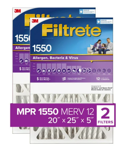 3M Filtrete HVAC 5" Filter Allergen Reduction 20x25x5 , 2-pack (OPEN BOX)