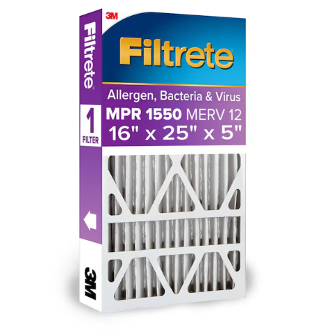 Filtrete 16-in W x 25-in L x 5-in MERV 12 1550 MPR Allergen, Bacteria and Virus Electrostatic Pleated Air Filter (NEW)(DONT LIST)