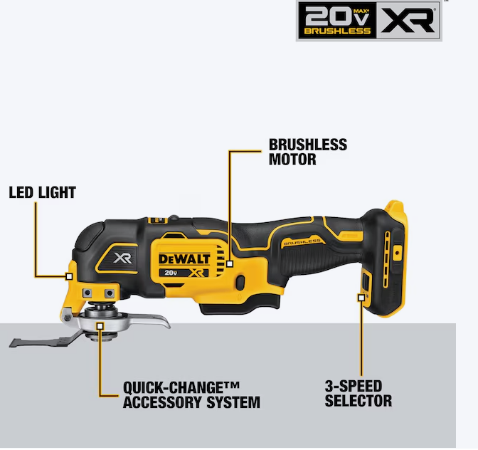 DEWALT XR 20-volt Max Cordless Brushless 3-speed 8 -Piece Oscillating Multi-Tool with Soft Case 1 -Batteries Included (OPEN BOX)