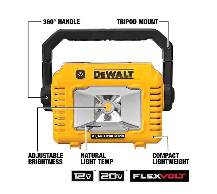 DEWALT 2000 -Lumens LED Battery-operated Rechargeable Portable Work Light (BARE TOOL)