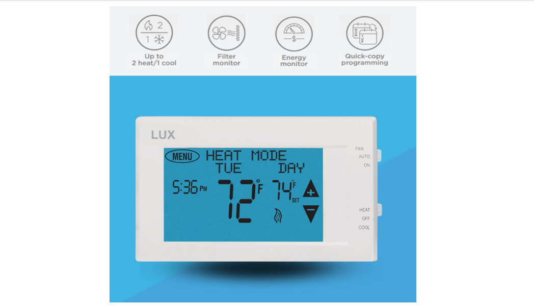 Lux Products TX9600TS Programmable Large Touchscreen Heating Cooling Thermostat, White (new)