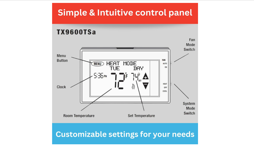 Lux Products TX9600TS Programmable Large Touchscreen Heating Cooling Thermostat, White (new)