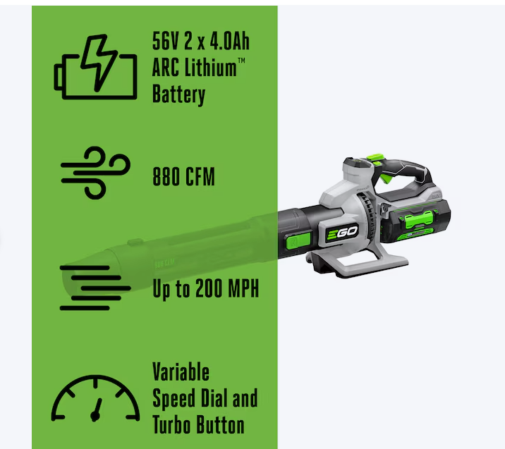 EGO POWER+ 56-volt 880-CFM 200-MPH Battery Handheld Leaf Blower 4 Ah (open box)