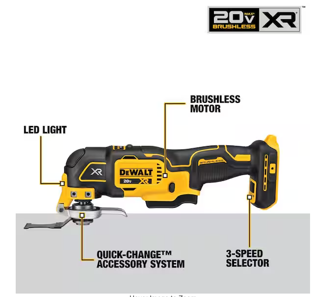 Herramienta multiusos oscilante inalámbrica Dewalt 20V MAX XR de 3 velocidades y sin escobillas (solo herramienta) (caja abierta)