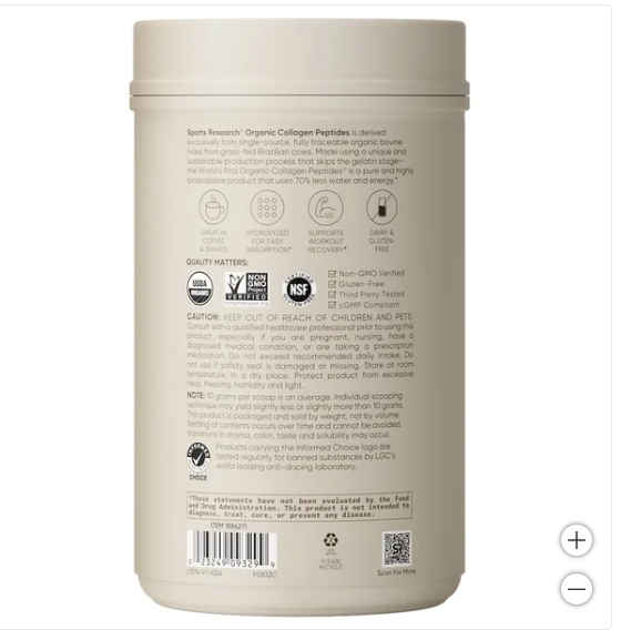 Sports Research Organic Collagen Peptides, 1.5 lbs (new)
